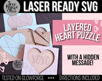 Valentines Day Glowforge SVG, Heart Puzzle, 3D Laser Printer File, Valentine for Kids Laser SVG, Valentine Puzzle Cut File, Puzzle Laser SVG