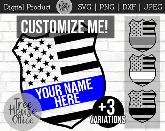 Police Badge SVG DXF png, Customize Law Enforcement Symbol, Personalize Emblem Badge Cut File, Policeman Woman Officer Clipart with Flag