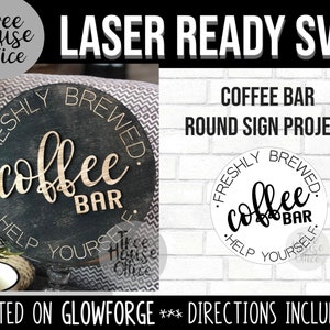 Café Bar Glowforge SVG, fichier de coupe de décor de café, fichier d'imprimante laser 3D, signe de ferme de café, fichier de coupeur de bois frais rond CNC en couches