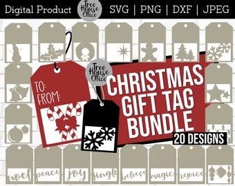 Christmas Gift Tag SVG, Present Tag Cut File, Package Gift Tag with Christmas Quotes and Christmas Shapes, Holiday Labels Cut Out Gift Tag
