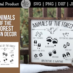 Animals of the Forest SVG, Animal Paw Prints Sign SVG, Animal Tracks Cut File, Woodland or Forest Wall Decor Cut File, Animal Footprints SVG