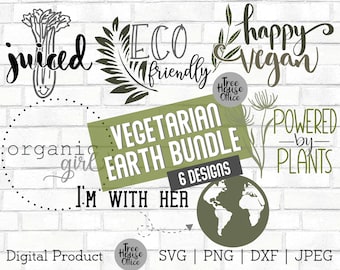 Vegetarian Svg Bundle DXF PNG JPEG, Organic svg, Powered by Plants, Mother Earth Lover svg, Happy Vegan Cut File, Friends not Food Quote