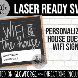 Invité Wifi Glowforge SVG, fichier de coupe de décor de mot de passe Wifi, fichier d'imprimante laser 3D, signe de ferme Wifi, fichier de coupe de bois en couches CNC Internet