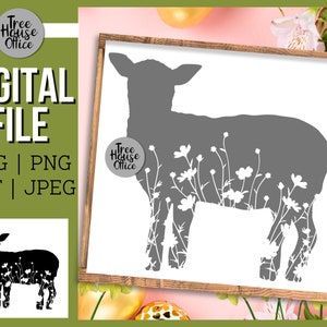 Floral Lamb SVG, Spring Animal Cut File, Wildflower Lamb Sheep PNG, Wildflower Sheep, Wildflower Farm Animal Cut File,Floral Lamb Silhouette