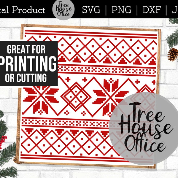 Ugly Christmas Sweater SVG, DXF, PNG, jpeg, Nordic Winter Pattern for Sublimation, Xmas Printable Design, Knit Sweater Pattern Wall Art png