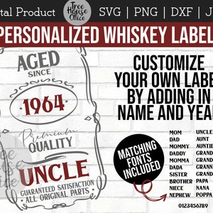 Plantilla de etiqueta de whisky SVG, Etiqueta de whisky en blanco, Etiqueta de whisky de cumpleaños personalizada Svg, Año de nacimiento vintage svg, Etiqueta de calidad premium SVG