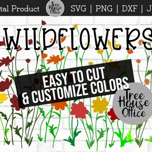 Flores silvestres SVG, PNG, JPEG, Dxf, Flores garabatos dibujadas a mano, Lindo archivo de corte de flores, Clipart botánico simple, Svg floral, Plantilla de flores silvestres