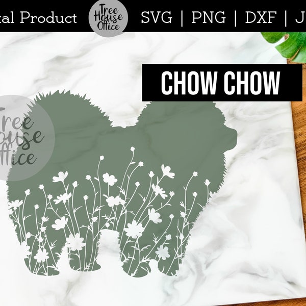 Chow SVG, DXF PNG jpeg, Chow Chow Dog Mandala Zentangle svg, Dog Silhouette svg, Floral Chow Dog with Flowers Glowforge clipart