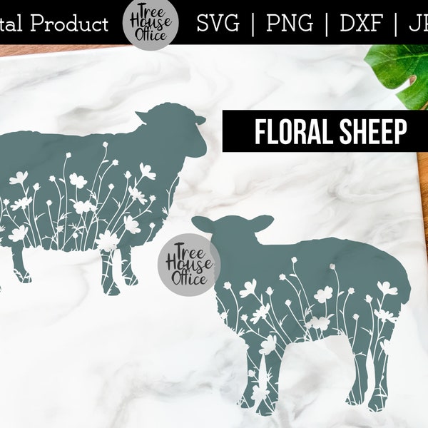 Floral Sheep SVG, DXF PNG jpeg, Sheep with Flowers Cut File, Wildflower Sheep Silhouette svg, Farm Animal with Wildflowers, Flowered Sheep