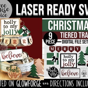 Weihnachten Tiered Tray Laser SVG, Folksy Weihnachten geschnitten Datei 3D DIY, Glowforge Drucker Datei, Urlaub Baum Tray Winter CNC geschichtet Holzschneider