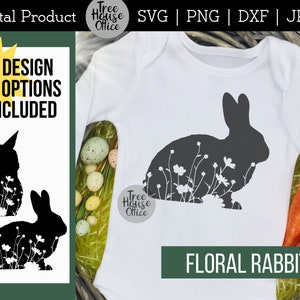 Floral Bunny SVG, Easter Bunny SVG, Bunny Rabbit with Flowers Cut File, Wildflower rabbit svg, Rabbit Silhouette svg, Easter Rabbit Flowered