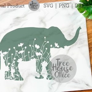 Elefante floral SVG, DXF / PNG / jpeg, clipart de animais, mandala de elefante Mandela, silhueta de elefante fofo, design de flor Zentangle de elefante Svg