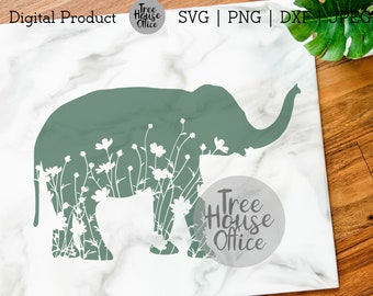 Floral Elephant SVG, DXF/PNG/jpeg, Animal Clip Art, Elephant Mandela Mandala, Cute Elephant Silhouette, Elephant Zentangle Flower Design Svg