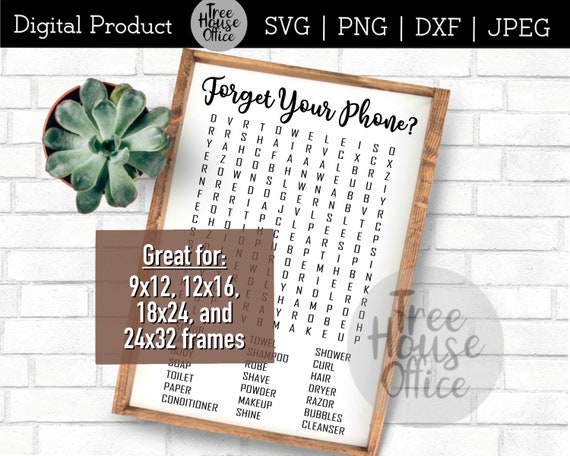 forget your phone bathroom word search svg dxf jpeg png etsy