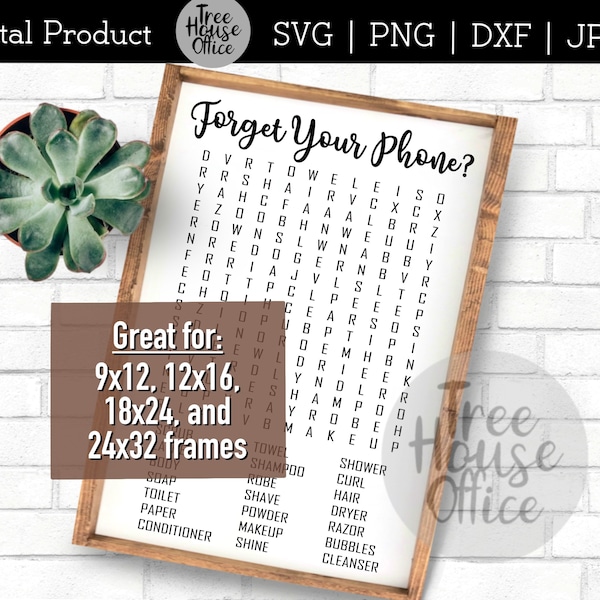 Forget Your Phone Bathroom Word Search SVG/DXF/JPEG/png | Forgot Your Phone svg| Bathroom Word Search Sign Svg, Printable Bathroom Wall Art
