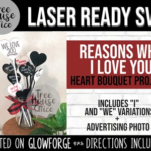 Valentinstag Glowforge SVG, Gründe, warum ich dich liebe Laser SVG-Datei, Laser Valentines geschnitten Datei, wir lieben dich Herz Blumenstrauß Laser SVG