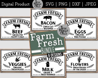 Farmhouse Fresh Bundle SVG DXF/PNG/jpeg, Farm Fresh Eggs Milk Beef Bacon Flowers svg, Kitchen Sign Clip Art, Farm Fresh Sign Cut File