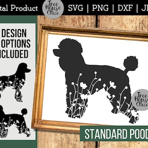 Floral Poodle SVG, Standard Poodle Silhouette PNG, Poodle with Flowers SVG Cut File, Poodle Dog with Wildflowers png sublimation, Poodle svg