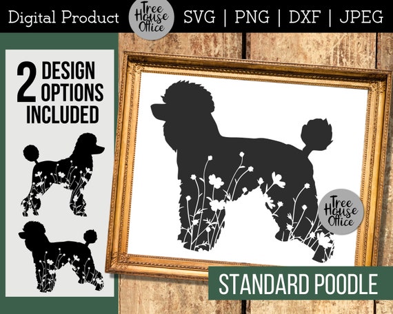 Floral Poodle SVG, Standard Poodle Silhouette PNG, Poodle with Flowers SVG Cut File, Poodle Dog with Wildflowers png sublimation, Poodle svg