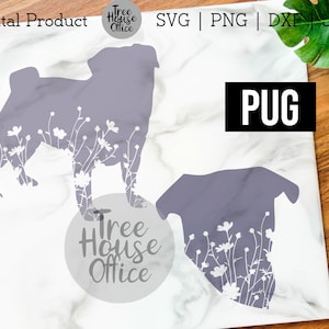 Pug SVG DXF PNG jpeg, Floral Pug Mandala Zentangle svg, Pug Dog Silhouette svg, Cute Pug with Flowers Mendela jpg, Pug Design Clipart Png
