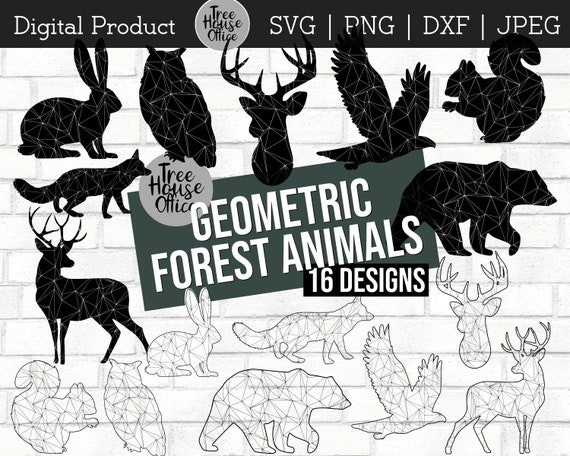 Geometric Animal SVG Bundle DXF PNG jpeg, Modern Forest Animal Clipart, Printable Abstract Animal Art, Zentangle, Bear, Buck Woodland svg