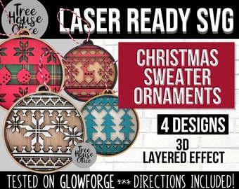 Christmas Sweater Laser SVG, Glowforge Christmas Ornament Ugly Sweater Design Cut File, Ugly Sweater Cut File, Nordic Sweater Laser Pattern