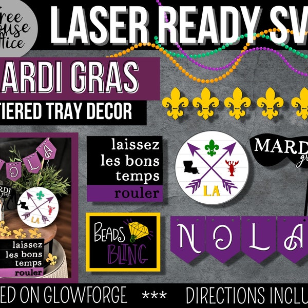 Mardi Gras Laser SVG, Mardi Gras Tiered Tray Decor Laser Cut File for Tiered Tray Decor, Mardi Gras Glowforge SVG, Laser Tiered Tray Kit SVG