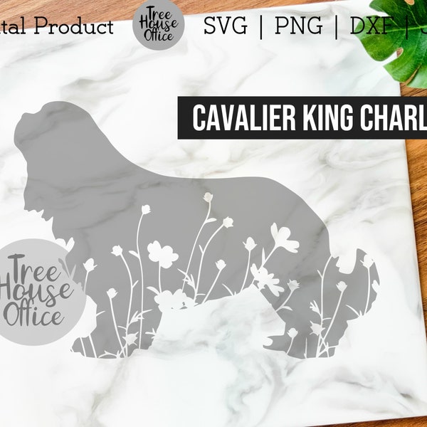 Cavalier King Charles Spaniel Dog SVG, DXF PNG jpeg, Spaniel Mandala Zentangle svg, Dog with flowers Silhouette svg, Glowforge clipart png