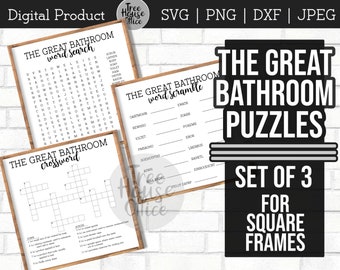 Funny Bathroom Sign Bundle SVG, JPEG, PNG, Dxf, Forgot Your Phone, Crossword Word Search, Funny Bathroom, Great Bathroom, Farmhouse Square