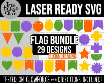 Drapeau formes bannière Glowforge Laser SVG, guirlande bannières couper fichier, CNC Laser Cutter drapeau svg, modèle de drapeau pour les Machines Laser, Bunting svg