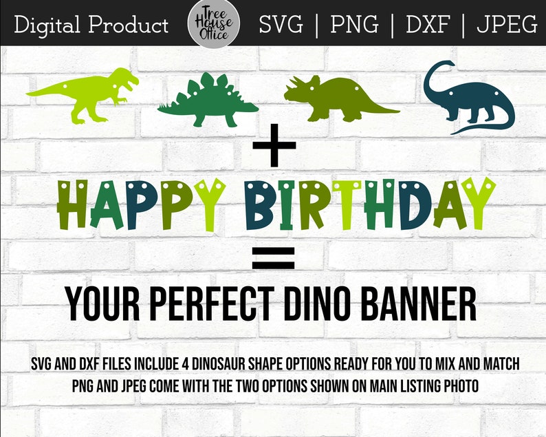 Download Dinosaur Happy Birthday Banner SVG/DXF/PNG/jpeg Dinosaur ...
