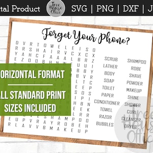 Forget Your Phone Bad Word Search SVG/DXF/JPEG/png, Vergessen Sie Ihr Telefon horizontal, Badezimmer Schilder Crosword, Druckbare Instant Clip Art