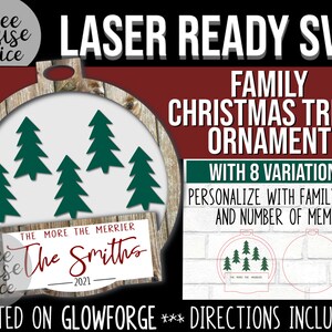 Familie Weihnachtsverzierung Glowforge SVG, Weihnachtsbäume 3D Laserdrucker Datei, personalisierte Familienverzierung, CNC geschichtete Holzschneider Datei