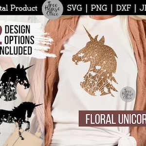 Floral Unicorn SVG, Unicorn with Wildflowers Cut File, Pretty Unicorn for Girls T Shirt, Unicorn with Flowers Cricut SVG, Unicorn PNG