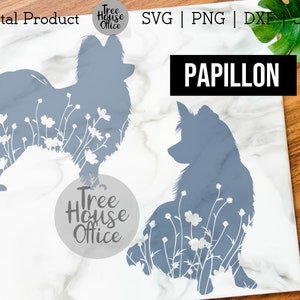Papillon SVG, DXF PNG jpeg, Floral Papillon Dog Mandala Zentangle svg, Dog Silhouette svg, Cute Papillon Dog with Flowers Mendela Cut File