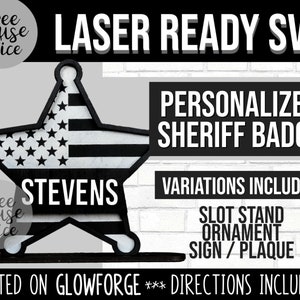 Sheriff Abzeichen Glowforge SVG, Sheriff Stellvertretender Schnitt Datei, 3D Laserdrucker, Sheriff Sternzeichen, Cop Law Enforcement Thin Blue Line CNC Holz svg