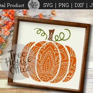 Pumpkin Mandala SVG/DXF/PNG/jpeg Pumpkin Zentangle Autumn Sign Svg Harvest Decor Cut File Stencil Floral Pumpkin Rustic Fall image 2