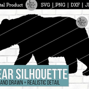 Bear Silhouette SVG, Bear Cut File, Bear Outline SVG, Bear PNG for sublimation, Realistic Bear svg, Black Bear or Grizzly Bear Cut File Dxf