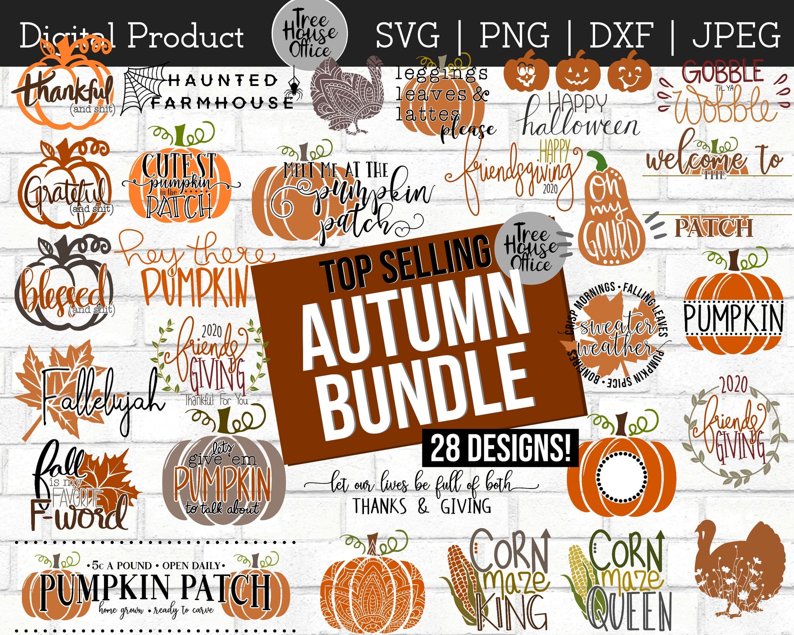 Autumn Fall SVG Bundle DXF, PNG Jpeg, Farmhouse Fall Clipart, Harvest ...