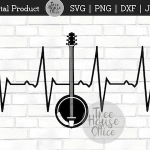 Banjo Heartbeat SVG / DXF / PNG / jpeg | Banjo svg | Muzikant geknipte vijl | Banjo Lifeline | Muzikant svg | Banjo Shirt | Banjo Leven | Banjo ekg
