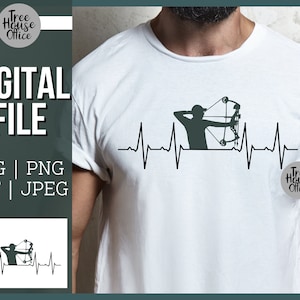Chasse à l’arc SVG, Archer Hunter Heartbeat SVG, Bow Hunter Boy avec arc à poulies PNG, Love Bow Hunting Svg fichier de coupe, Chasse ligne de vie svg