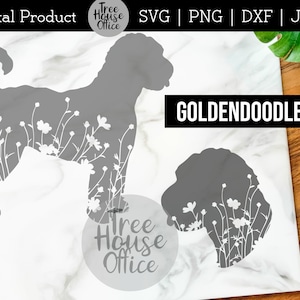 Floral Goldendoodle SVG DXF/PNG/jpeg, Animal Clip Art, Golden Doodle Dog Mandala svg, Animal Silhouette, Goldendoodle Wildlflower Zentangle