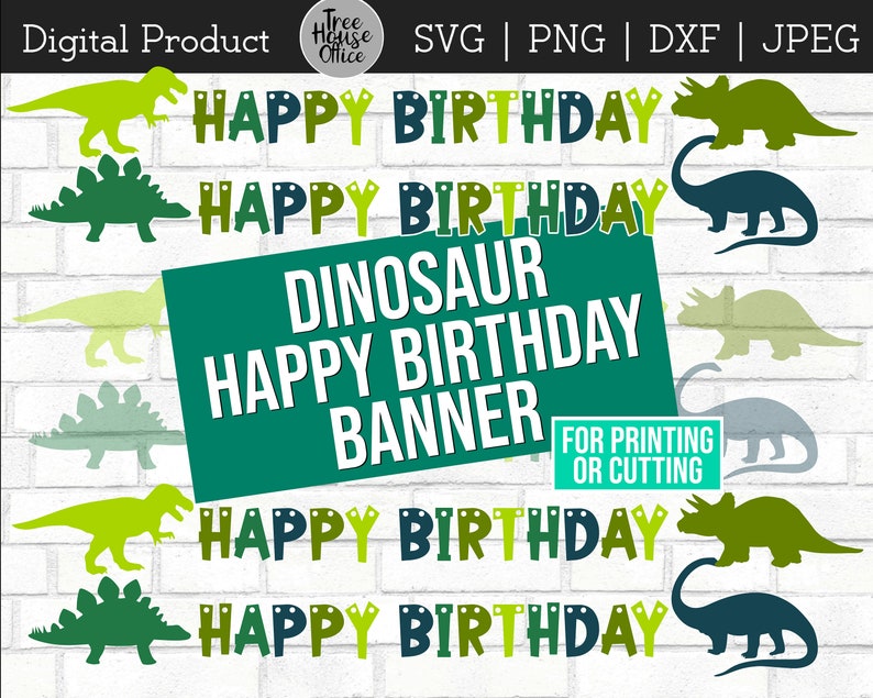 Download Dinosaur Happy Birthday Banner SVG/DXF/PNG/jpeg Dinosaur ...