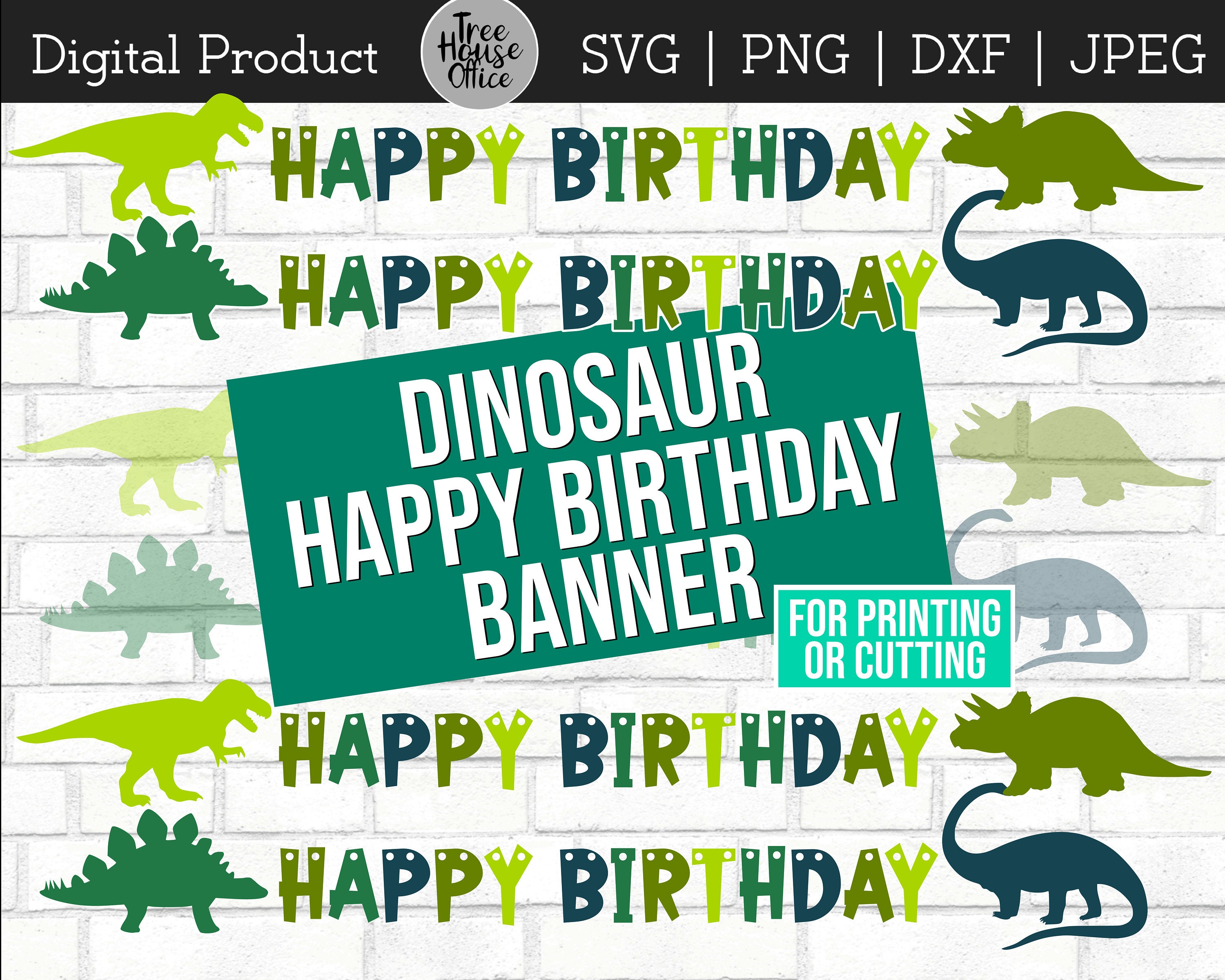 Dinosaur Happy Birthday Banner SVG/DXF/PNG/jpeg Dinosaur Etsy
