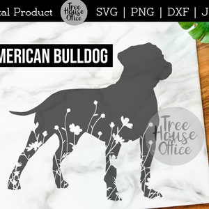 American Bulldog SVG, Floral Bulldog SVG, Bulldog with Flowers svg, Bulldog Silhouette svg, American Bulldog with Wildflowers PNG
