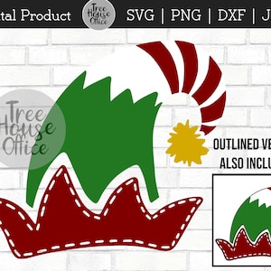 Elfenhut SVG, DXF PNG jpeg, Handgezeichnete Elfenmütze Clipart, Süße Elfenmütze, Weihnachtsmann Helfer, Weihnachtselfe, Elfenmonogramm Hut Clip Art, Digitale Datei