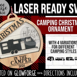 Camping Weihnachten SVG, Wohnwagen Anhänger Ornament, Weihnachten geschnitten Datei 3D DIY, Glowforge Drucker Datei, Camp Weihnachtsgeschenk Winter CNC Layered Wood Cutter