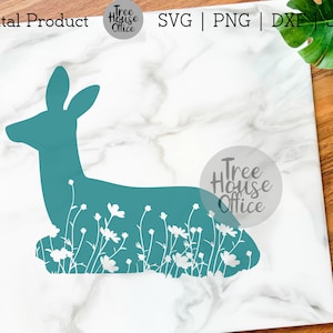 Floral Doe Laying SVG DXF PNG jpeg, Animal Clip Art, Deer Doe Mandela Mandala, Forest Animal, Doe Flowers, Wildlflower Deer Doe Zentangle