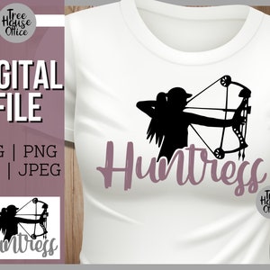 Jägerin SVG, Mädchen Bogenjäger Cut File, Frau Bogenschießen SVG, Weibliche Bogenschützin SVG Schnittdatei, Mädchen Schleife Clipart, Mädchen Schleife Jagd png