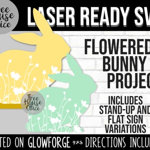 Bunny Glowforge SVG, Fichier de coupe de lapin de Pâques, imprimante laser 3D Panneau de ferme de lapin fleuri mignon, lapin avec fleurs CNC coupe-bois en couches